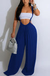 Slouchy Wide Leg Drawstring Overalls - S / Navy Blue