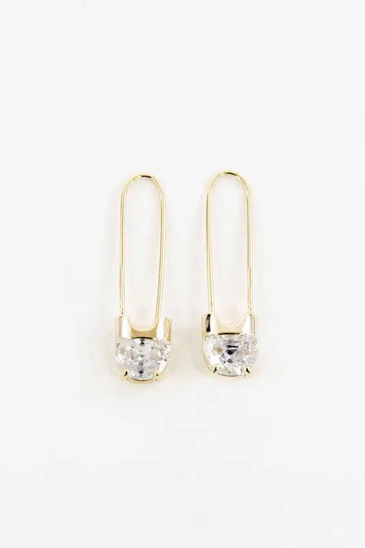 Sparkling Crystal Pin Hook Earrings - 1.25 inches / Brass