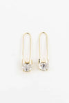 Sparkling Crystal Pin Hook Earrings - 1.25 inches / Brass