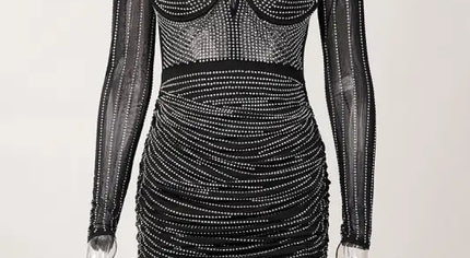 Sparkly Underwire Rhinestone Mini Dress - Dresses