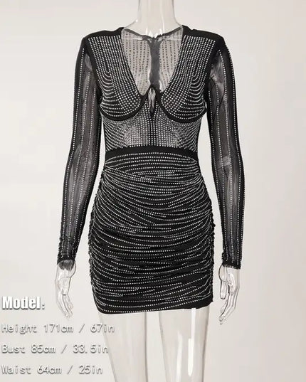 Sparkly Underwire Rhinestone Mini Dress - Dresses