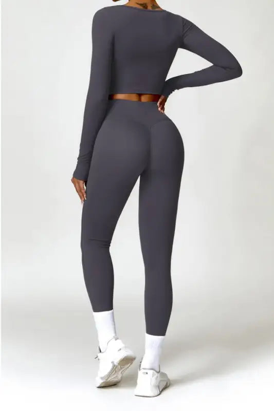 Square Neck Extended Long Sleeve Crop Top Yoga Pant Set