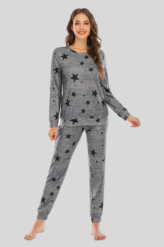 Star Top and Pants Lounge Set (S-2XL) - S / Charcoal