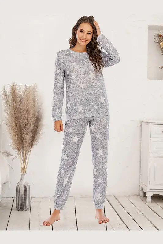 Star Top and Pants Lounge Set (S-2XL) - S / Heather Gray