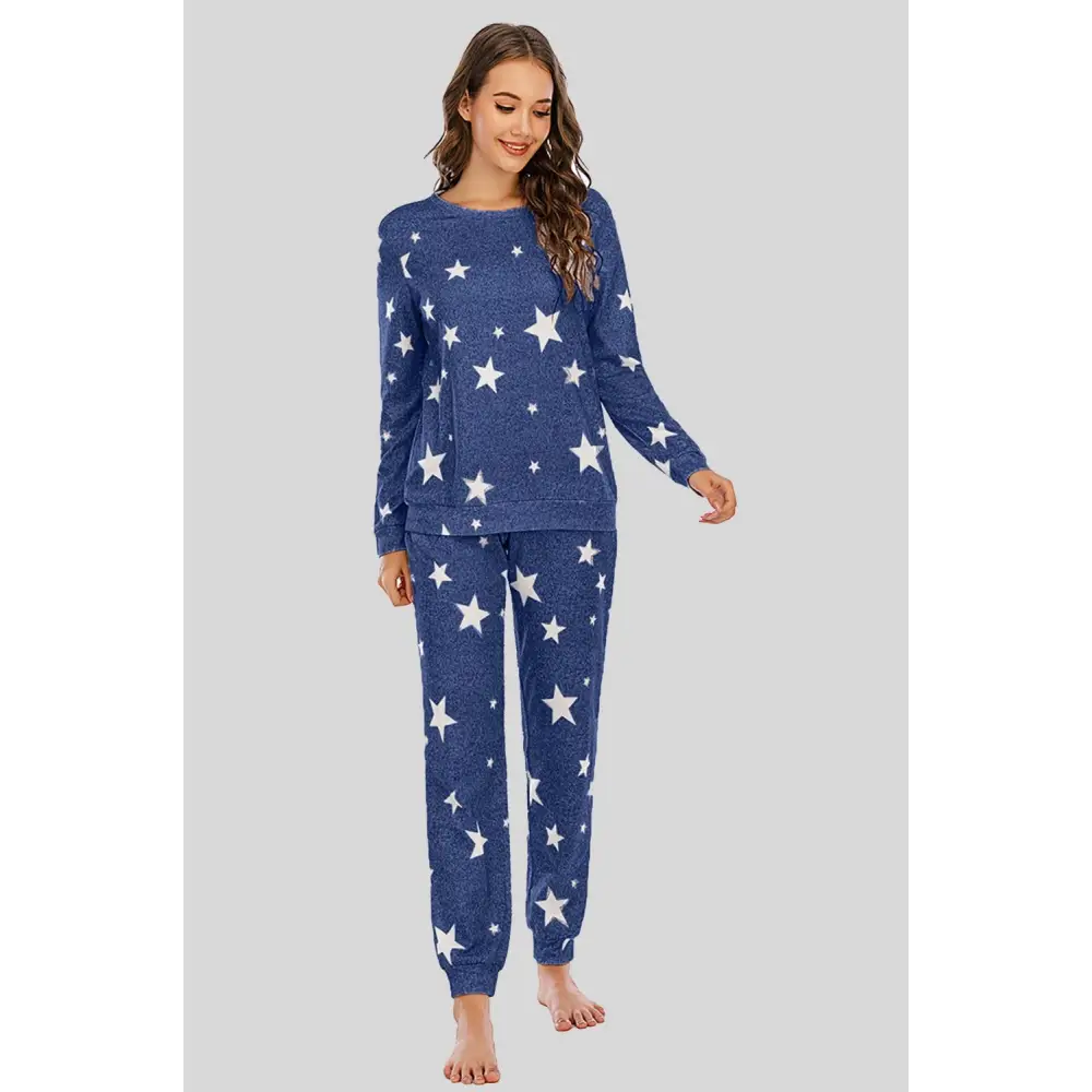 Star Top and Pants Lounge Set (S - 2XL) - S / Peacock Blue