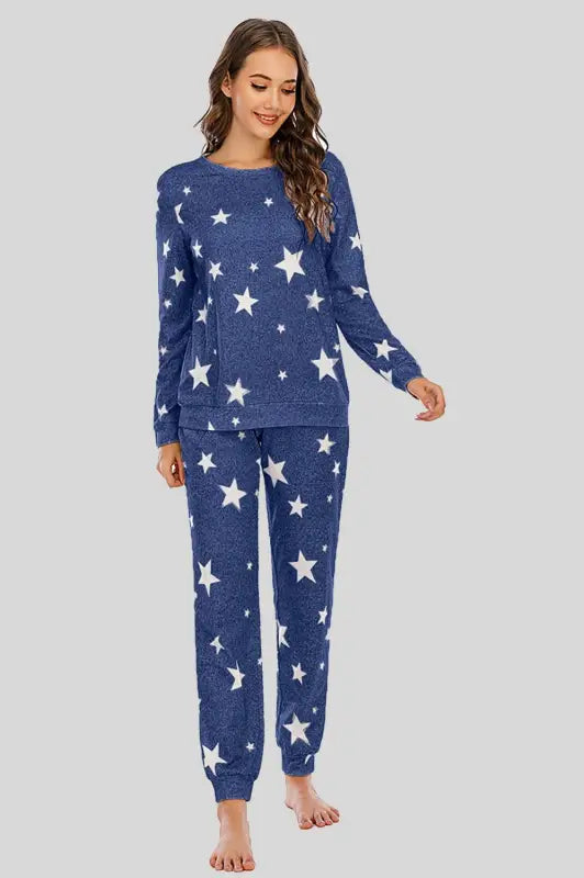 Star Top and Pants Lounge Set (S-2XL) - S / Peacock Blue