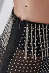 Starry Sheer Rhinestone Studded Bra And Skirt Set