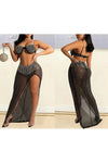 Starry Sheer Rhinestone Studded Bra And Skirt Set
