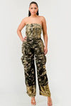 Stomping Grounds Gold Camo Strapless Cargo Jumpsuit - S