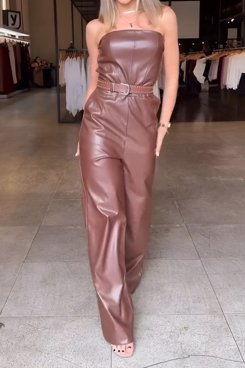 Own the Room Strapless Faux Leather Jumpsuit