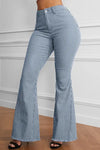 Striped Fringe Detail Flare Jeans - S / Blue Stripes - Denim