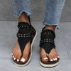 Studded Raw Hem Flat Sandals - 36(US5) / Black