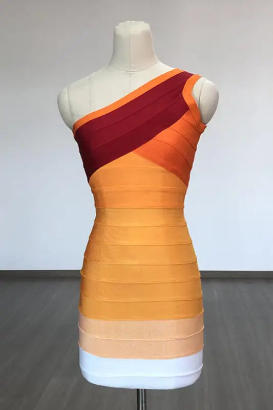 Sunshine Gradient Color Stripe One Shoulder Mini Dress