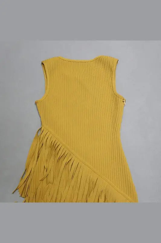 Sunshine Yellow Sleeveless Tassel Tales Midi Dress - Dresses