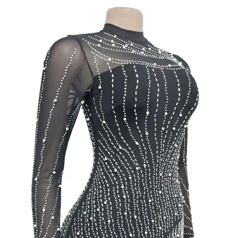 Test Of Time Mesh Tassel Rhinestone Mini Dress (S-2XL)