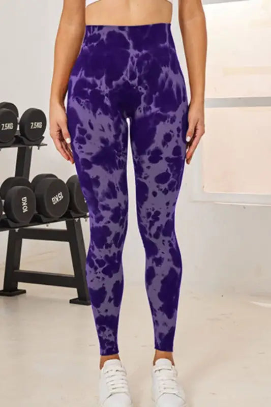 Tie-Dye High Waist Active Leggings - S / Purple