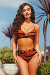 Tiger Print High Waist With Belt - Maroon / S - Bikinis
