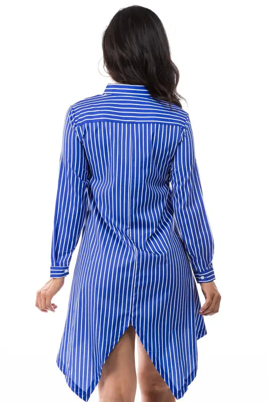 Top Tier High Low Striped Shirt Dress - Mini Dresses