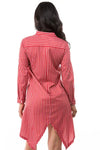 Top Tier High Low Striped Shirt Dress - Mini Dresses