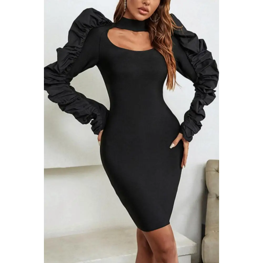 Top Tier Ruffle Embellished Mini Dress - S / Black - Dresses
