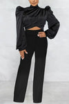 Touch Of Class Ruched Mock Top And Pant Set - S / Black