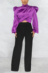Touch Of Class Ruched Mock Top And Pant Set - S / Purple