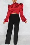Touch Of Class Ruched Mock Top And Pant Set - S / Red - Sets