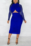 Triangle Cut-Out Shirring Midi Dress (S-2XL) - S / Blue