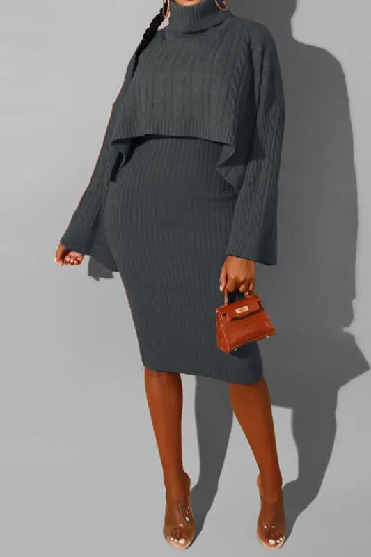 Turtle Neck Crop Sweater With Matching Midi Dress - S