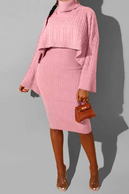 Turtle Neck Crop Sweater With Matching Midi Dress - S