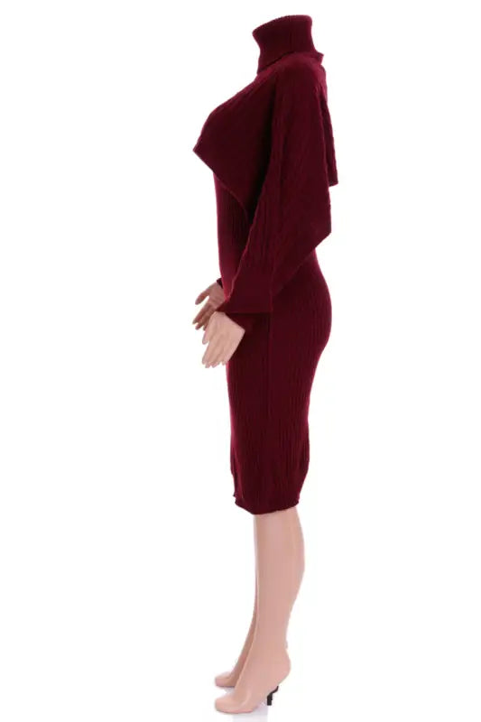 Turtle Neck Crop Sweater With Matching Midi Dress - Sets