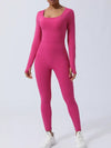 Twisted Backless Long Sleeve Jumpsuit - S / Hot Pink - Yoga