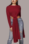 Twisted Crew Neck Long Sleeve Sweater - S / Rose Red