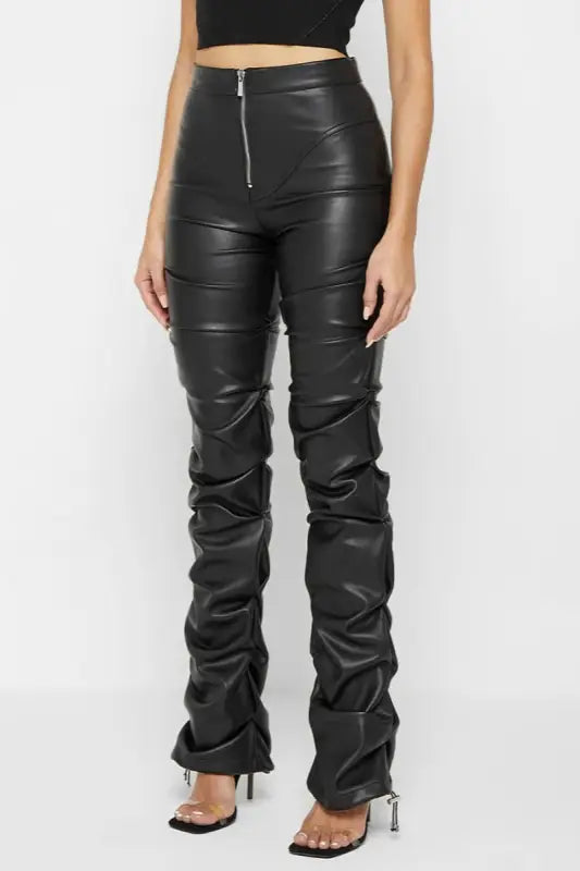 Up and Down Ruching PU Leather Pants