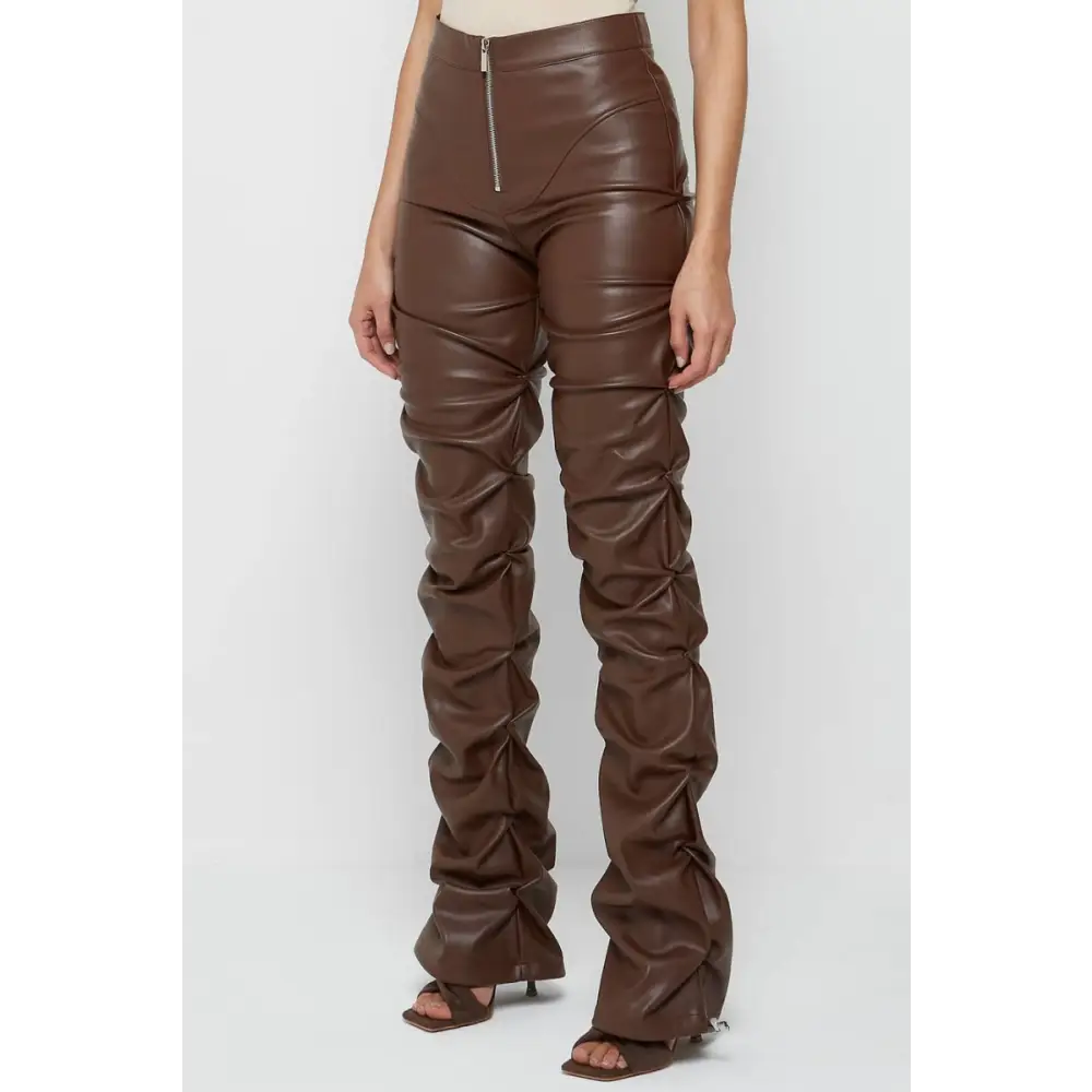 Up and Down Ruching PU Leather Pants