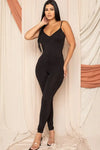 V-Neck Backless Thong Bottom Bodycon Jumpsuit - Jumpsuits