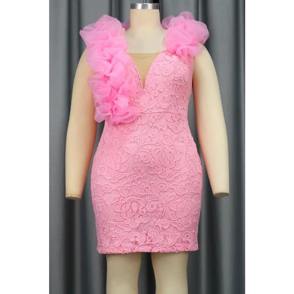 Victoria Pink Ruffle Lace Mini Dress - Dresses