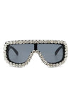 Women Oversize Rhinestone Aviator Sunglasses - Clear