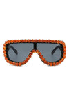 Women Oversize Rhinestone Aviator Sunglasses - Orange