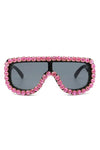 Women Oversize Rhinestone Aviator Sunglasses - Pink