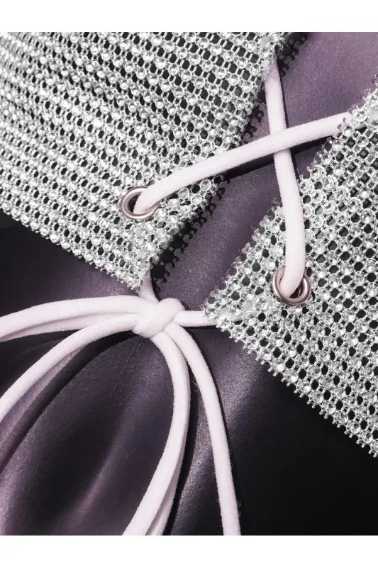 XO Shoe String Tie Up Sequin Crop Top - Tops