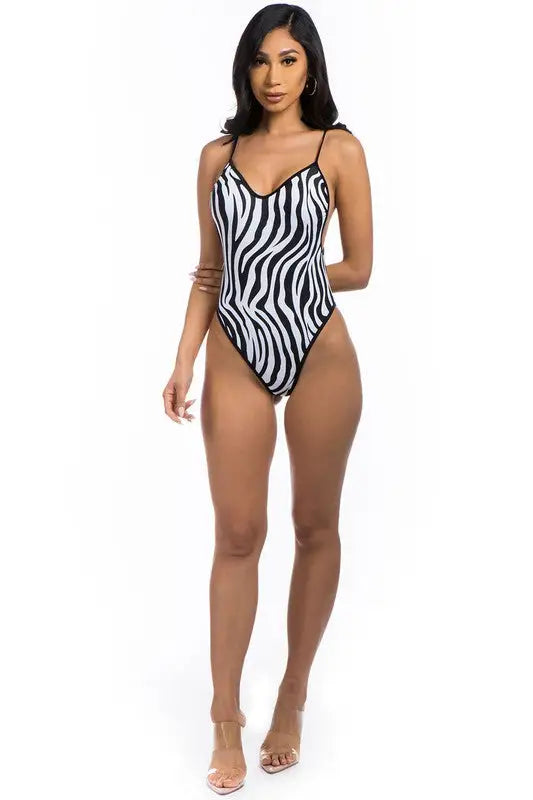 Zebra Love Printed Strap Swimsuit - One-Piece Swimsuits