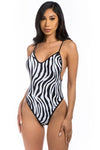 Zebra Love Printed Strap Swimsuit - S / Black - One-Piece