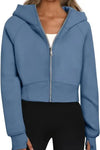 Zip-up Thumb Hole Hooded Sweatshirt - S / Sky Blue - Hoodies