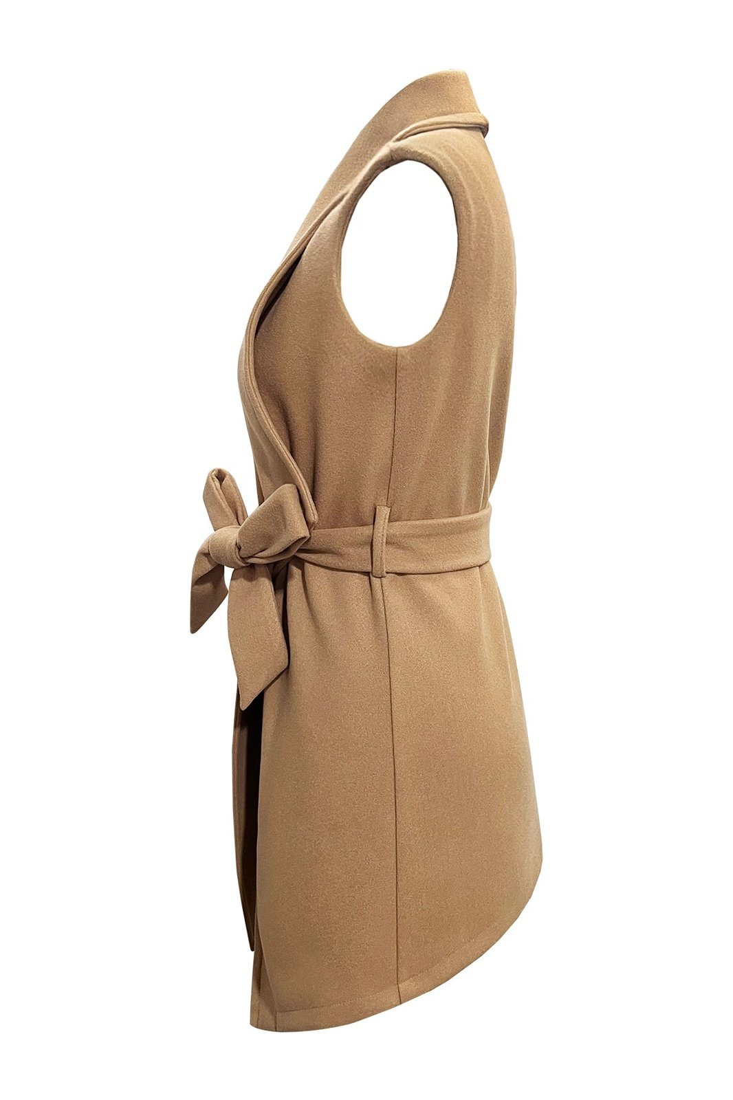Wide Collar Belted Sleeveless Coat