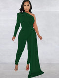 One Sleeve Padded Shoulder Skinny Leg Jumpsuit With Long Train (7898577797348)
