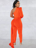 One Sleeve Padded Shoulder Skinny Leg Jumpsuit With Long Train (7898577797348)